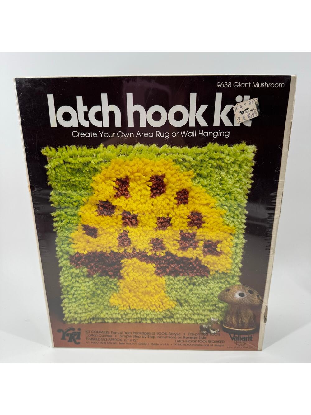 Valiant Latch Hook Kit Giant Mushroom Vintage 1970s Rug Wall Hanging Craft New